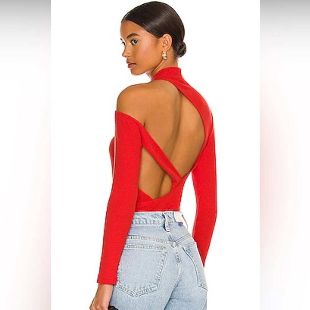 Red Open-Back Long Sleeve Top